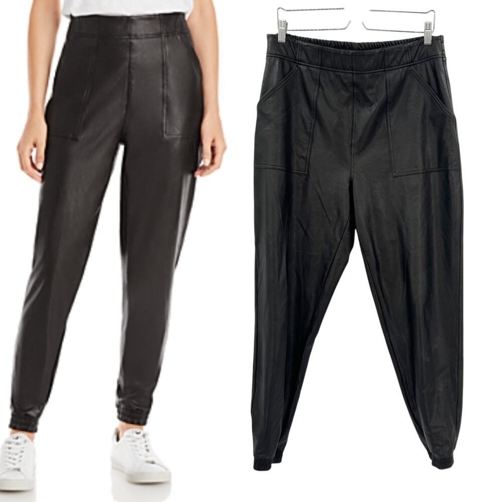 Spanx Faux Leather Jogger Pants In Noir Black Size XL